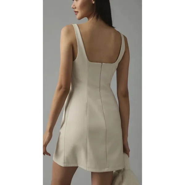 Maeve Anthropologie 90s Faux Leather Cream Mini Tank Dress Classic Minimalist - Image 2