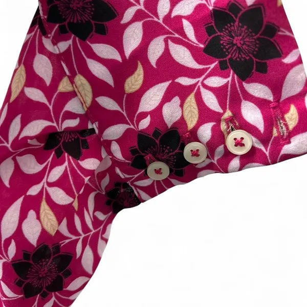Ann Taylor Black and Pink Graphic Long Sleeve Blouse - Image 4