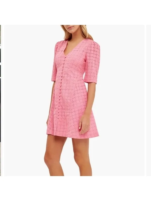 NWT English Factory Broderie Lace Puff Sleeve Mini Dress in Pink Women’s Medium - Image 15