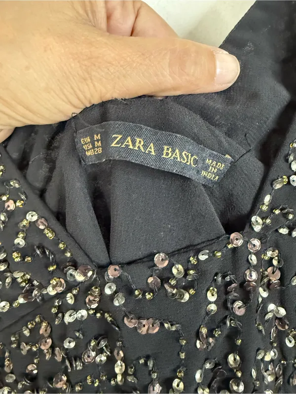Zara nWT black sequin, beaded V-neck lined tank top blouse. M - Image 4