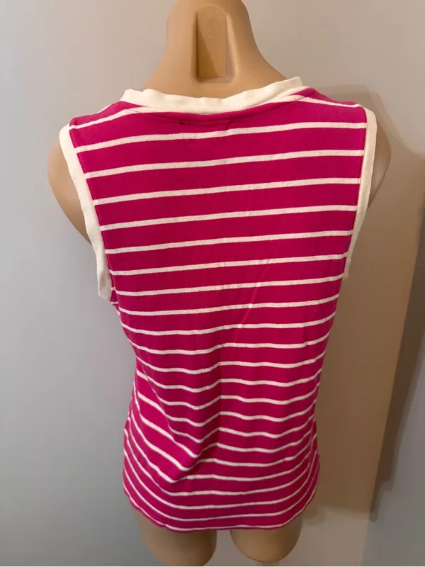 Lauren Ralph Lauren Pink White Stripe Tank Top Medium Button - Image 3