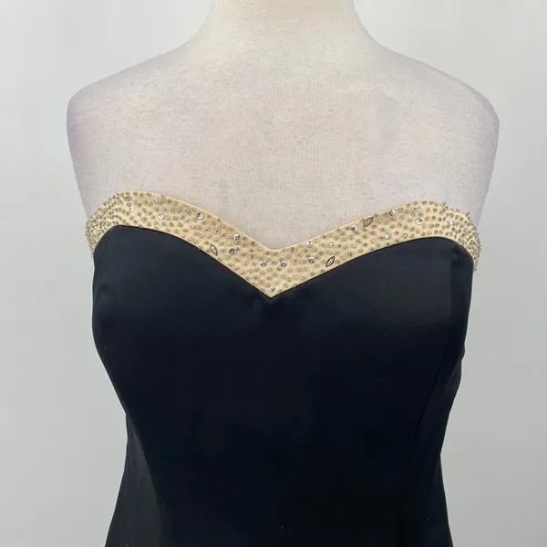 Vintage Y2k Camille La Vie Gown Beaded Strapless Satin Sweetheart Black Beige 10 - Image 4