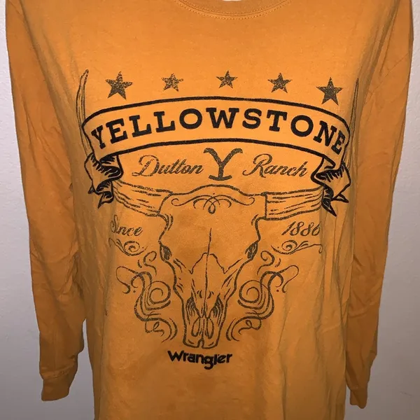 Wrangler Western Yellowstone Mountain Dutton Ranch Bull Skull Long Sleeve Top - Image 4