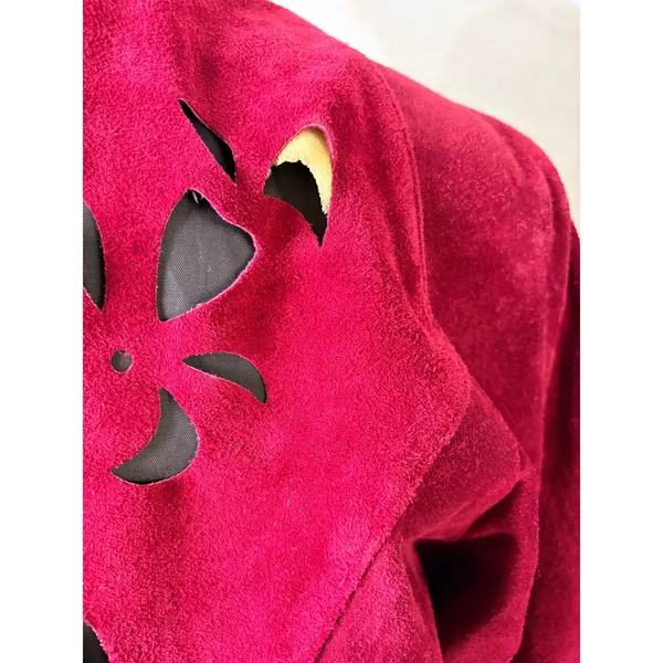Vintage Phoenix Burgundy Black Suede Cutout Cropped Jacket‎ M Art Western AS IS - Image 15