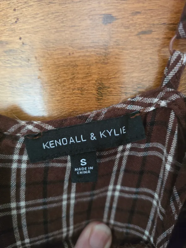 O Kendall And Kylie Brown Plaid Spaghetti Strap Dress Small - Image 2