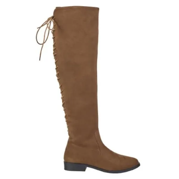 French Connection Brown Vegan Suede Lace Up Over The Knee Boots Low Heel Size 6 - Image 2