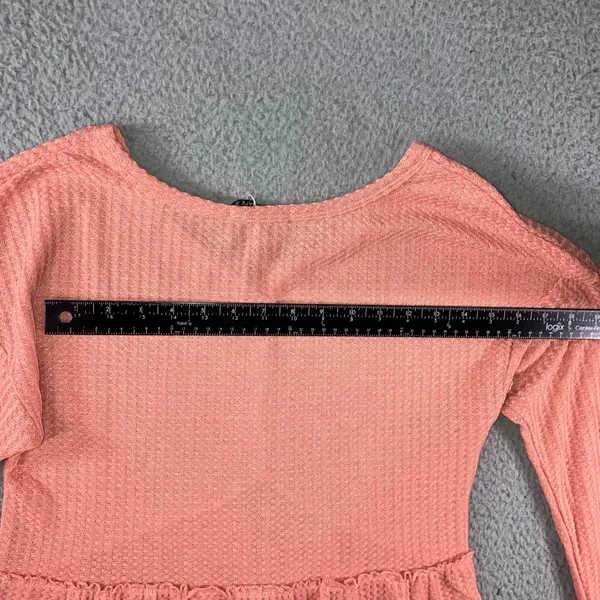Henley Babydoll Waffle Knit Peplum‎ Top Women S L/S V Neck Cottagecore Peasant - Image 6