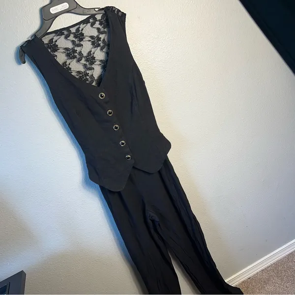 Vintage 80’s 90’s Black Lace-Up Jumpsuit‎ with Relaxed Fit sz 10 Carol Anderson - Image 6
