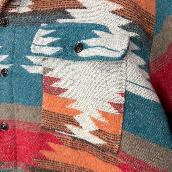 Aztec Print Jacket Retro Lapel Button Pocketed Medium - Image 3