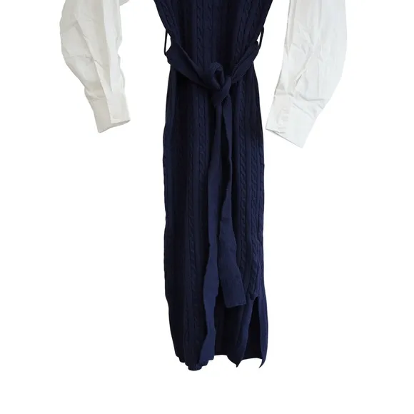 En Saison Navy Cable‎ Knit Sweater Vest Shirt Dress Mixed Media Midi XS NEW - Image 6