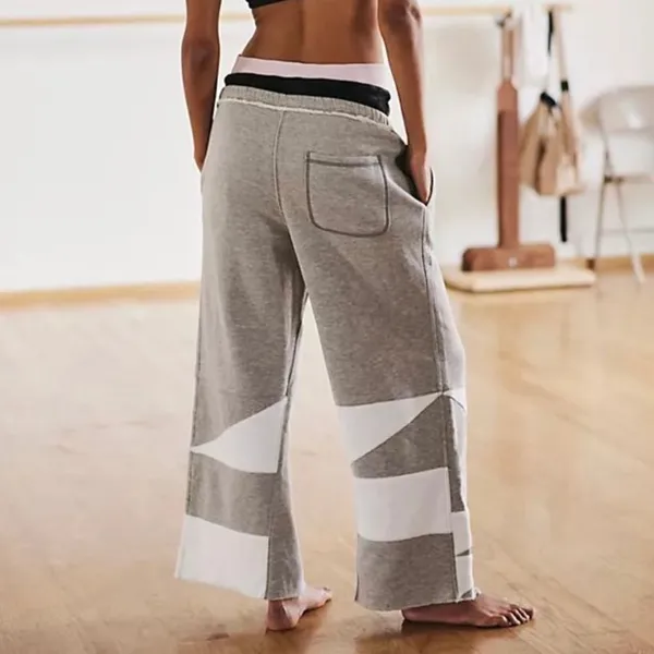 Free People Movement Hot Shot Geometric Patchwork Wide Leg Sweatpants‎ Gray XS - Image 9