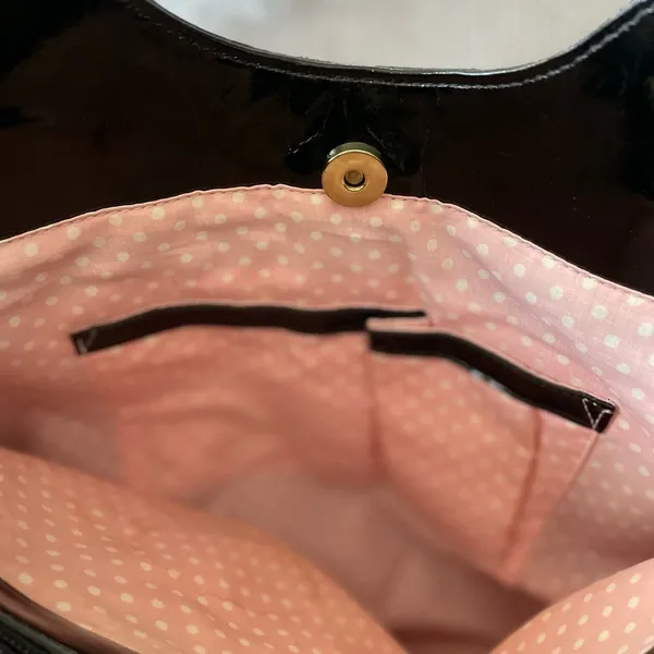 Vintage Y2K Liz Claiborne Black Patent Leather Pink Dot Shoulder Bag Purse - Image 5
