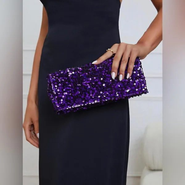 Sparkle Purple Sequins Chain Crossbody Bag - Image 5
