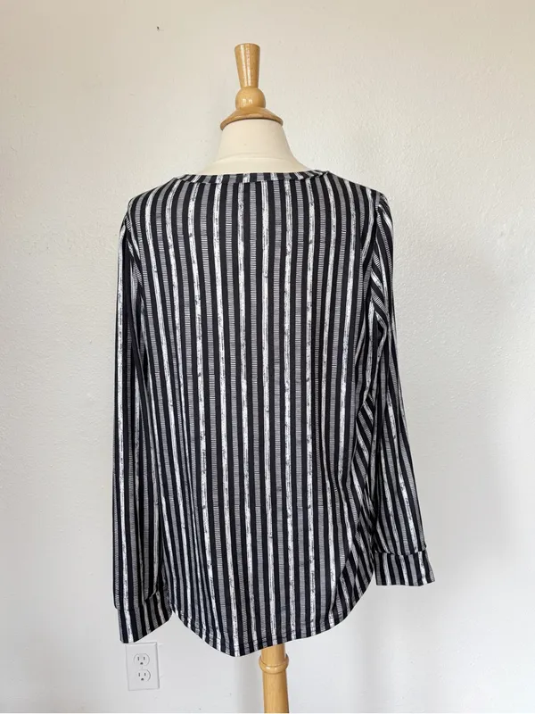 Black & White Striped Soft Long Sleeve Top - Image 4
