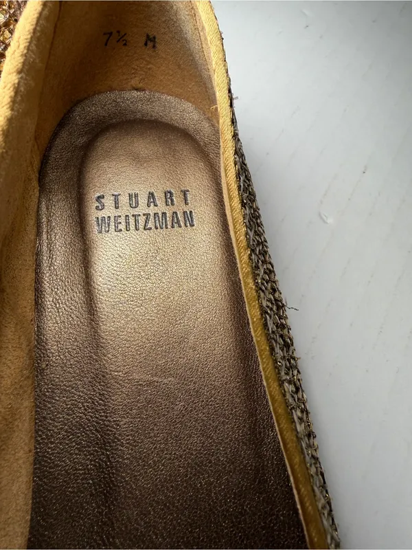 Stuart Weitzman Gold Sequin Ballet Flats with Bow - Image 2