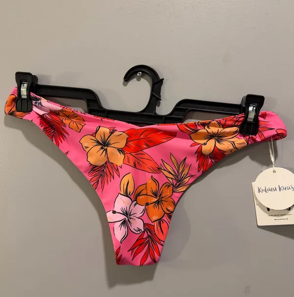 Kulani Kinis Tropical Floral Print Cheeky Bikini Bottoms Pink and Orange - Image 4