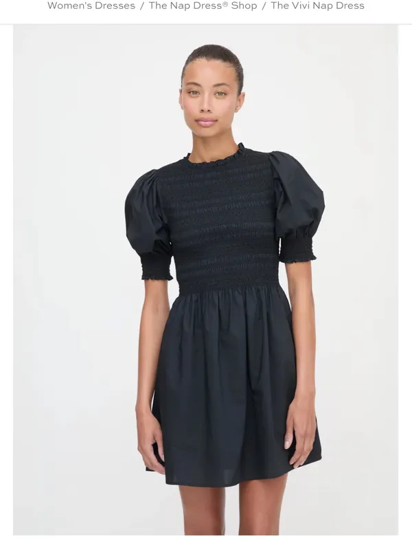 Hill House The Vivi Nap Dress Black Puff-Sleeve Smocked Waist Dress - Image 2