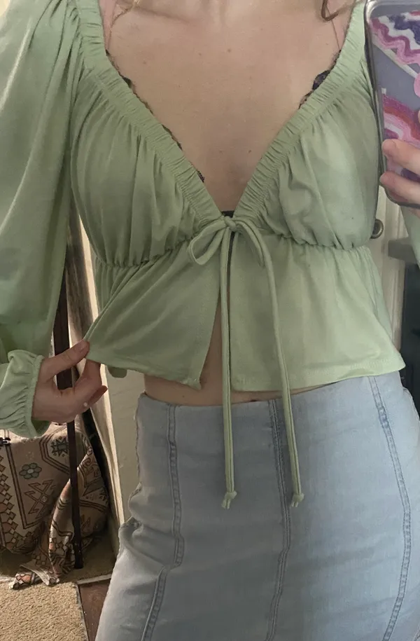 Lulus Blue Blush Open Front Blouse - Image 3