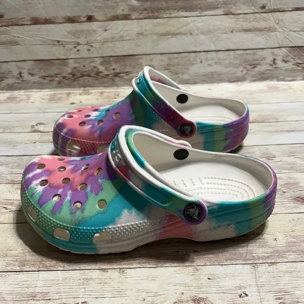 Crocs Classic Pastel Tie-Dye Graphic Clogs Men's 5 Women's 7Pink Blue Purple - Image 3