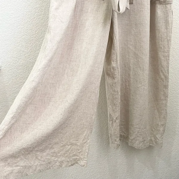 H&M Beige Linen Blend V Neck Button Front Jumpsuit Romper Size XL - Image 11