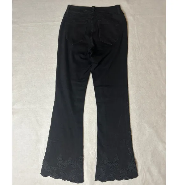 William Rast Black Embroidered Crop Flare Jeans Size 25 Boho Scalloped Hem Denim - Image 2