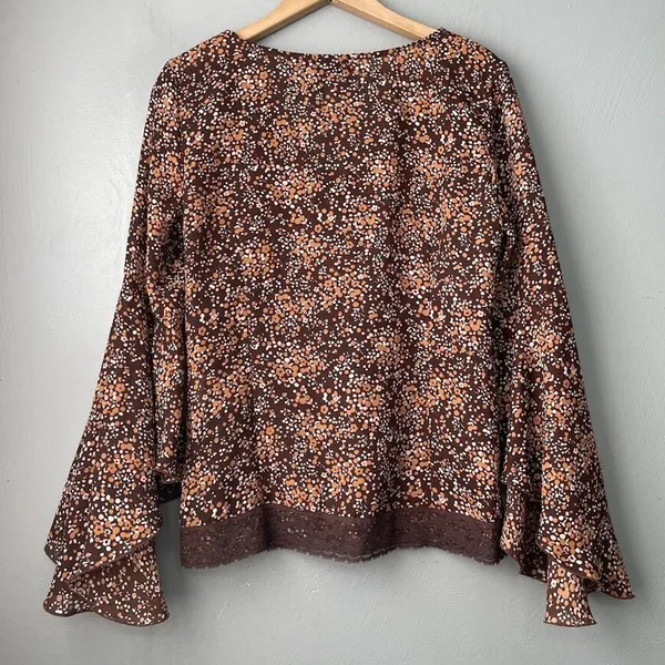 Notations Vintage Y2K Top Size M Babydoll Brown Ditzy Floral Lace Trim Boho Fairy Grunge - Image 7