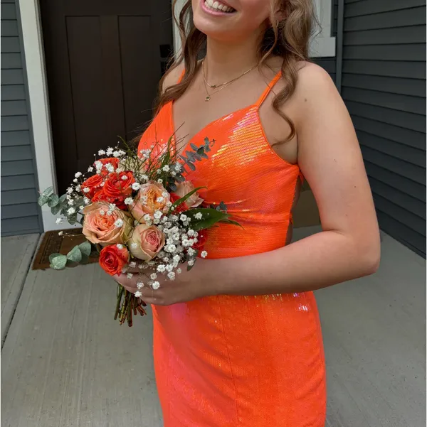 Kiss Prom Orange Sequin Prom Dress - Image 3