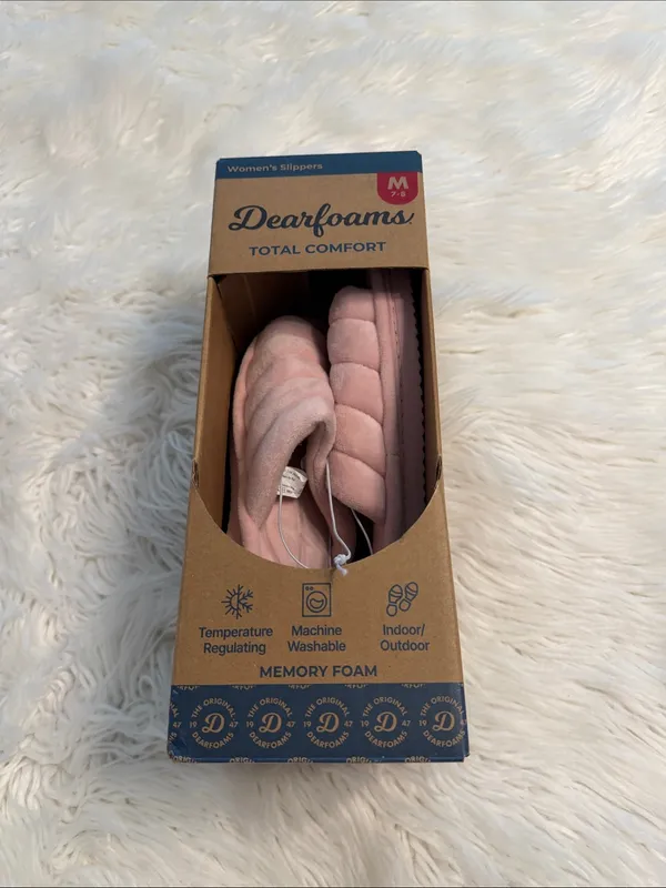 dearfoams Women's Pink Quilted Memory Foam Slippers size M 7-8 - Image 7