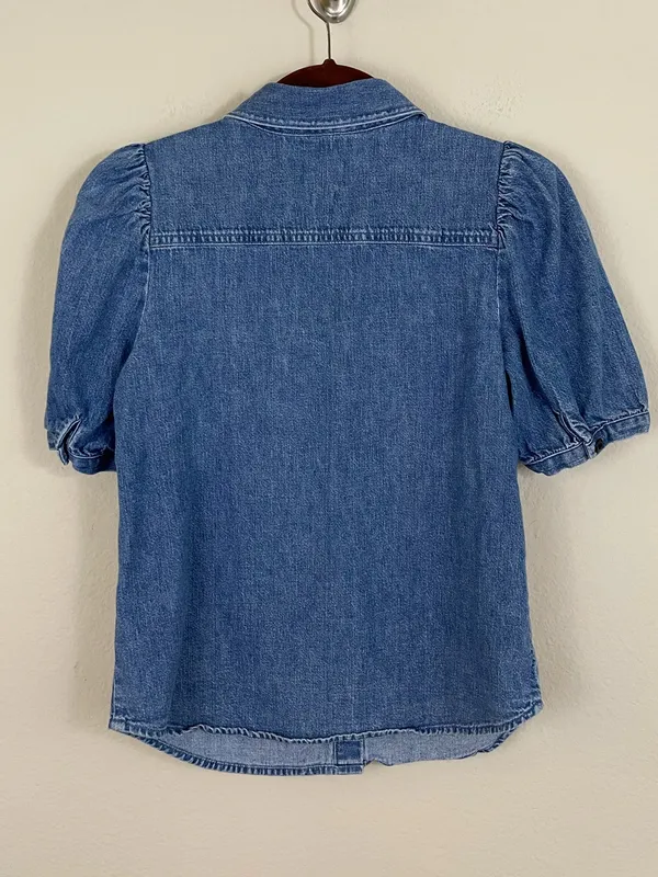 Aritzia Wilfred Ocean‎ Medium Blue Puff-Sleeve Denim Button-Down Shirt Size XS - Image 6