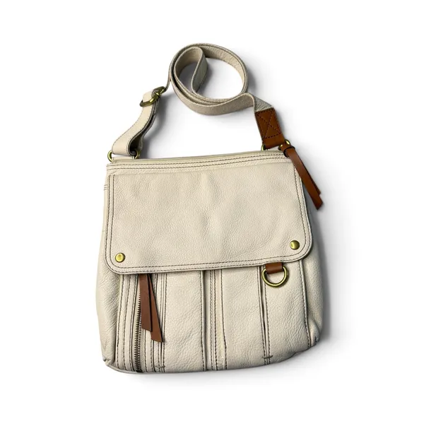 Fossil Cream Pebbled Leather Crossbody Bag Organizer Purse Off White - Image 2