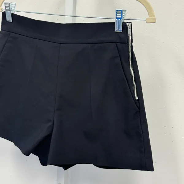 Zara Tailored High Waisted Shorts Side Zip Cotton Blend Small 1205/049/800 Black - Image 3