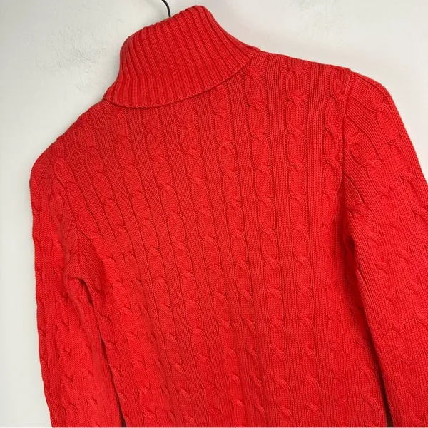Ralph Lauren Sport Womens Cable Knit Sweater Sz Small Coral Orange Cotton - Image 13