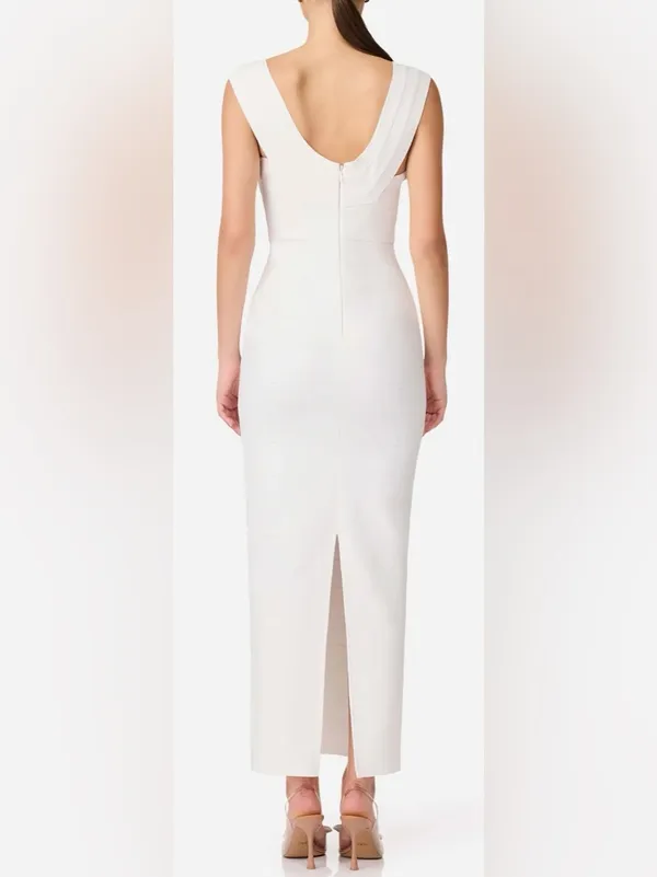 NEW ELLIATT Fiona Square Neck Drape Back White Column Gown Sz XS - Image 3