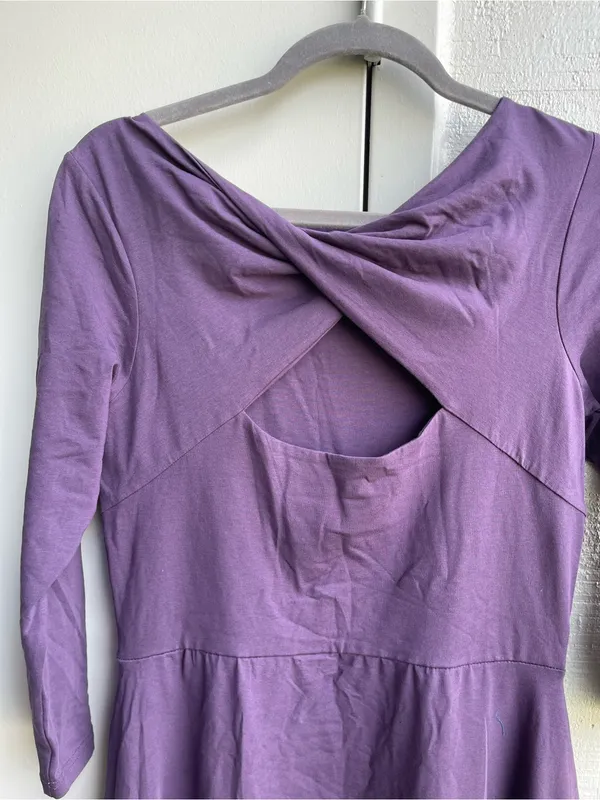 PACT women’s midi dress size M light purple color with criss cross keyhole - Image 7