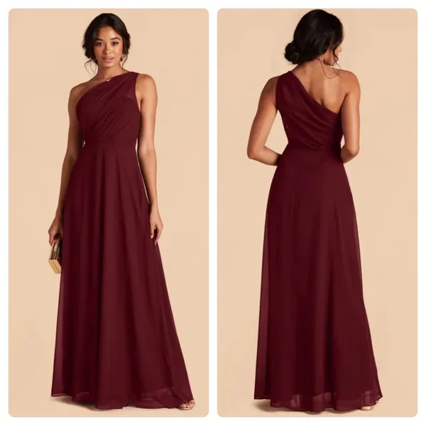 Birdy Grey Kira Chiffon‎ One Shoulder Bridesmaid Dress in Cabernet Sz S NEW - Image 2