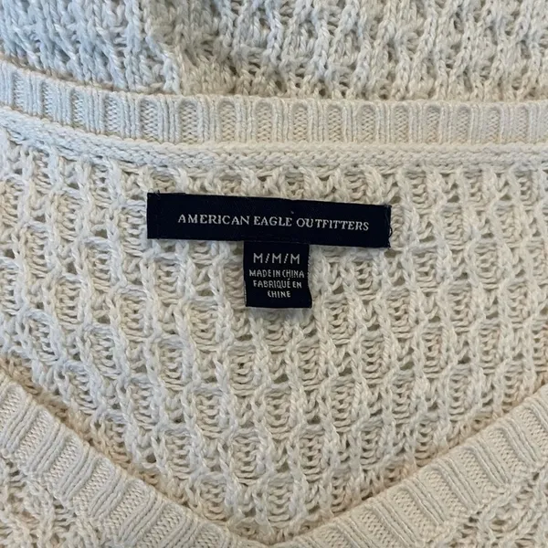 American Eagle Women Tunic Sweater M Ivory Large‎ Loop Open Knit Casual Neutral - Image 2