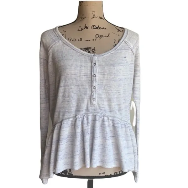 Free People We the Free Babydoll Peplum Purple Off White Top Size XS - Image 3