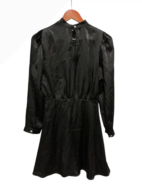 Zara Black Satin Long Sleeve Mini Dress Size S - Image 2