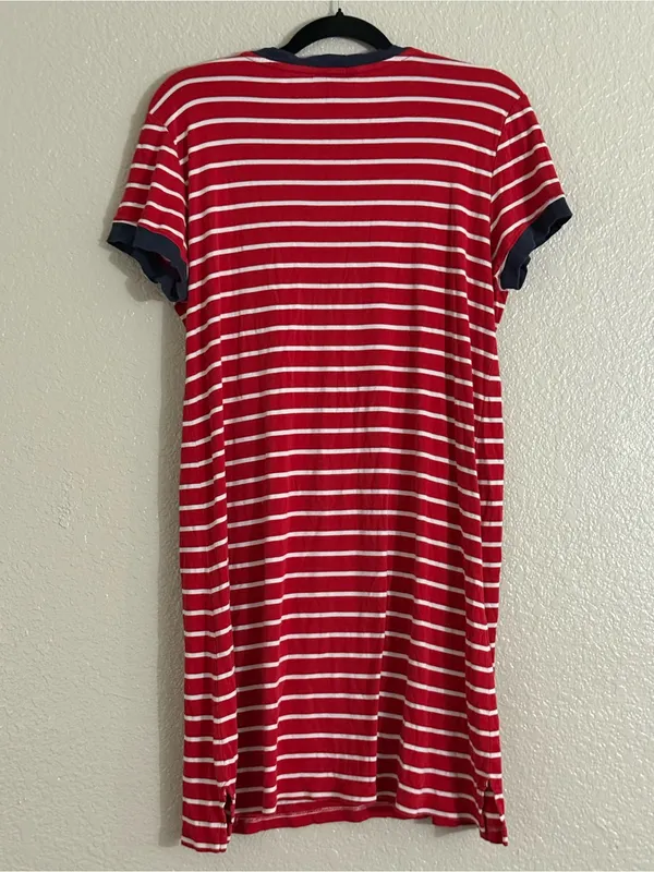 Lauren Ralph Lauren Striped Crest Henley Preppy T Shirt Dress Red Navy Size XL - Image 7
