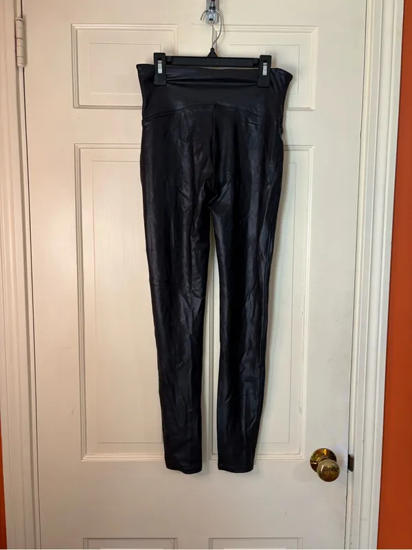Spanx Women’s Black Leather Like Skinny High Rise Pull On Ankle Pants Sz Large - Image 7