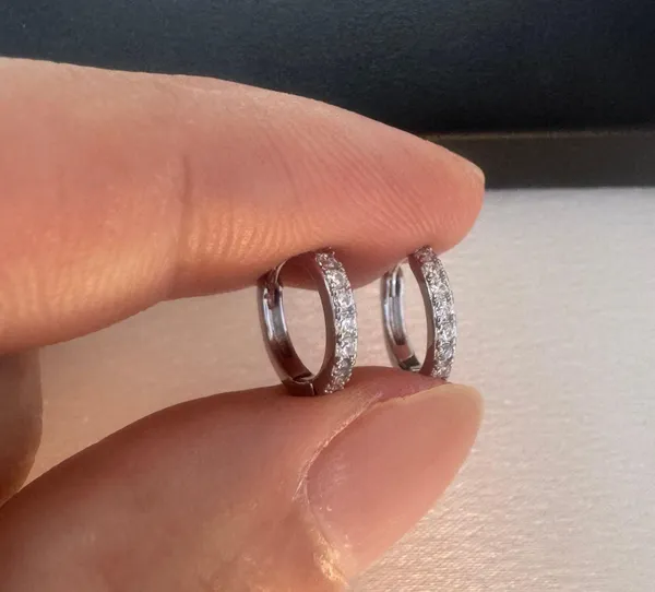 12mm CZ Small Silver Hoop Earrings for Women Men - Image 5