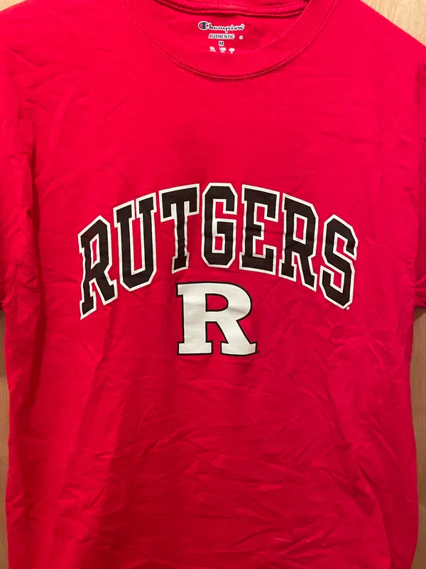 Champion Rutgers University T Shirt New Jersey College Red Size medium small stain as seen in picture - Image 2