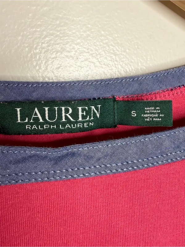 Lauren Ralph Lauren Short Sleeve Top Women’s Size Small Chambray Trim Cotton - Image 2