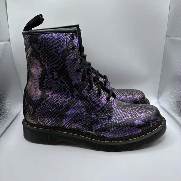 Dr. Martens Women's 10 31027 Pascal Purple Snake Print Leather 8 Eye AnkleBoots - Image 4