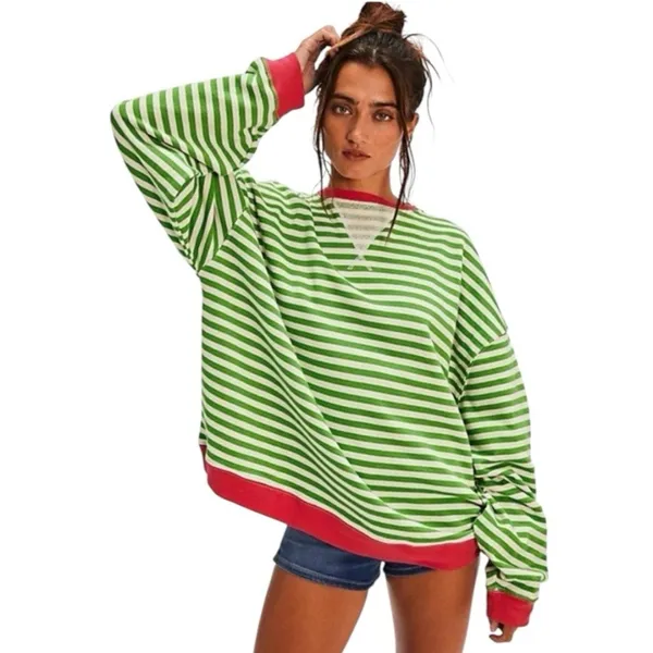 FREE PEOPLE Classic Striped Oversized Crewneck Pink Clover Combo Size M - Image 2
