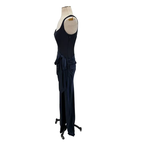 Cinq a Sept Marian Gown Navy Silk Draped Bow Side Slit Maxi Dress NWT Size 6 - Image 7