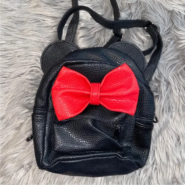 Disney Minnie Mouse Ears & Red Bow Convertible Mini Backpack Crossbody Bag Purse - Image 4