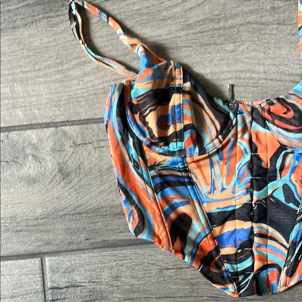 White Fox Boutique Orange and Blue Bustier - Image 3