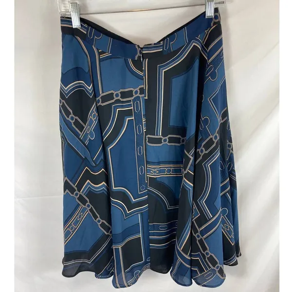 Ann Taylor Patterned Flow Skirt Black and Blue Size 6 - Image 6
