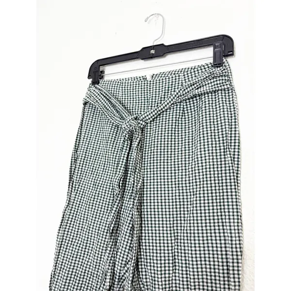 Free People West Side Tie Capri Pants Size 0 Green Gingham Retro Pinup Vintage - Image 8